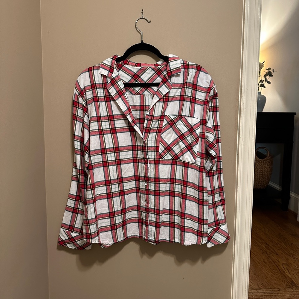 Red and White Plaid Button-Up Shirt